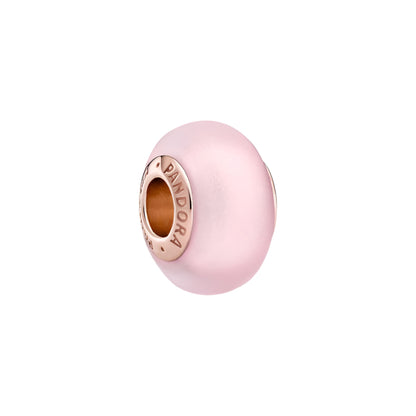 Matte Pink Murano Glass Charm 14K Rose