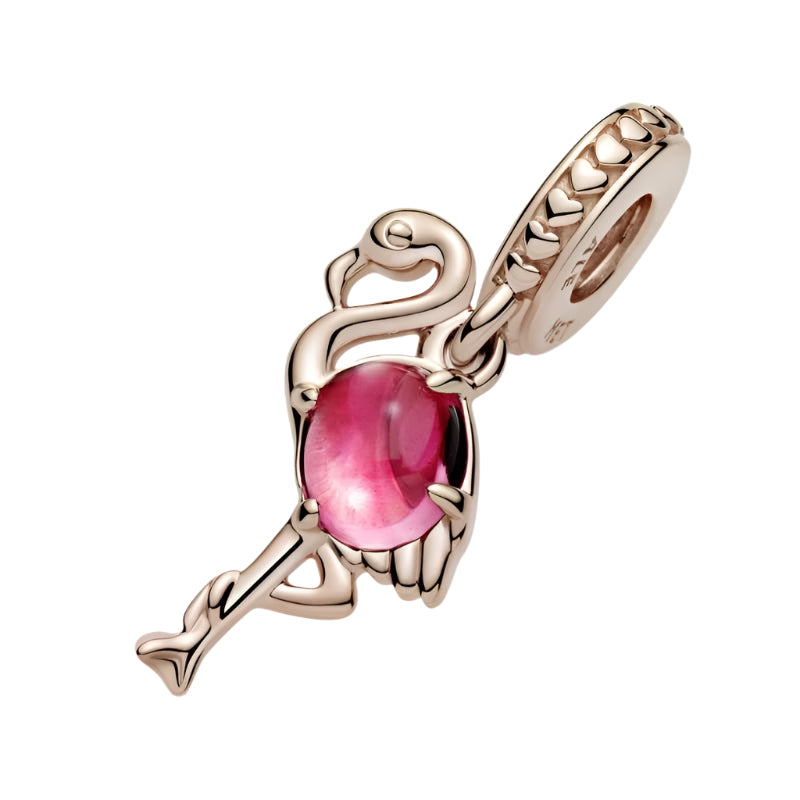Pink Flamingo Murano Glass Dangle Charm