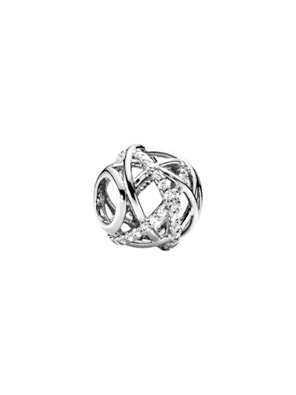 Openwork abstract silver charm with cubic zirconia