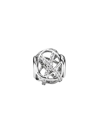Openwork abstract silver charm with cubic zirconia