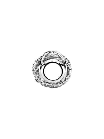 Openwork abstract silver charm with cubic zirconia