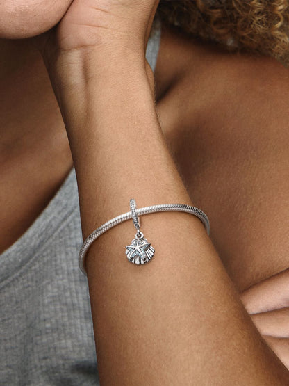 Starfish and shell silver dangle with frosty mint & clear cubic zirconia