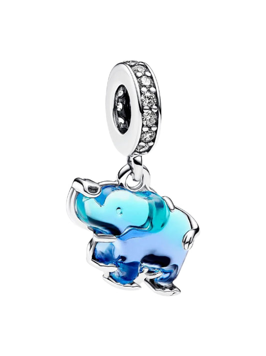 Blue Elephant Murano Glass Dangle Charm