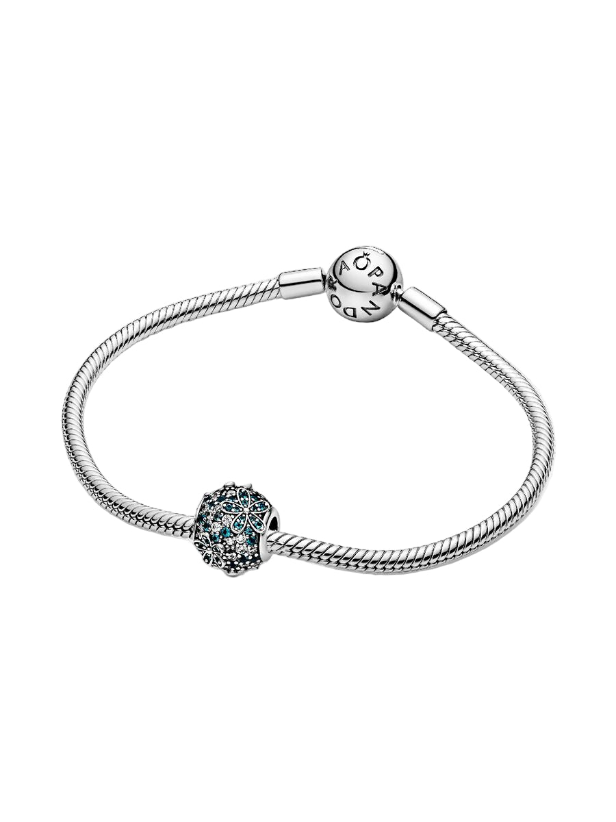 Daisy sterling silver charm with icy green crystal and clear cubic zirconia