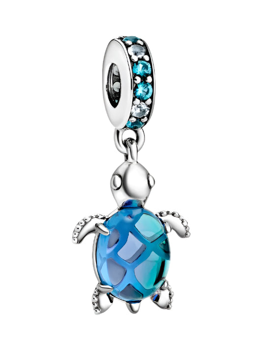 Blue Sea Turtle Dangle Murano Glass Charm