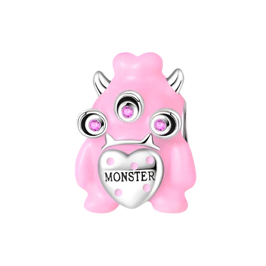 Pink Little Monster Hugging Heart Bead Charm