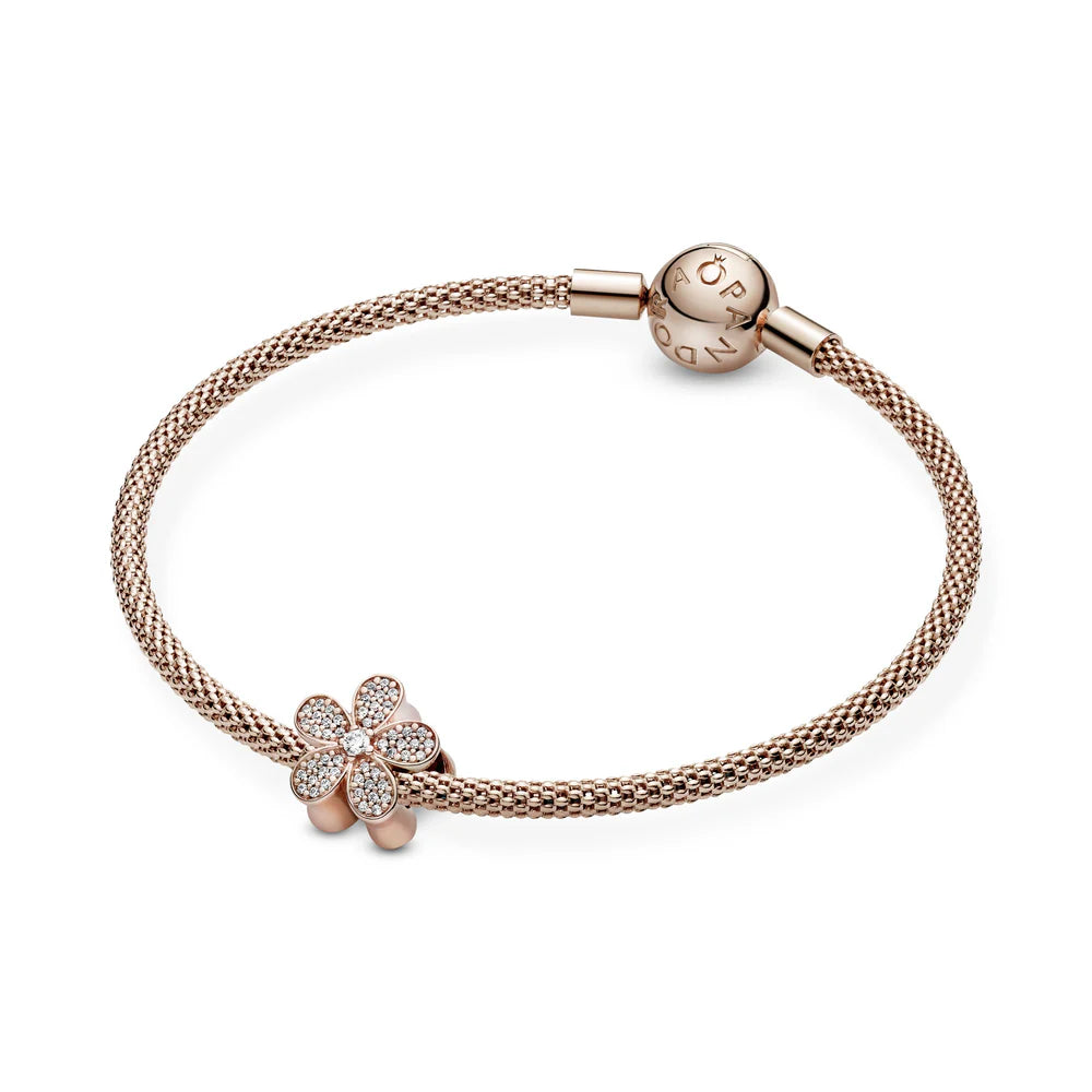 Daisy Pave & Clear CZ Charm 14K Rose