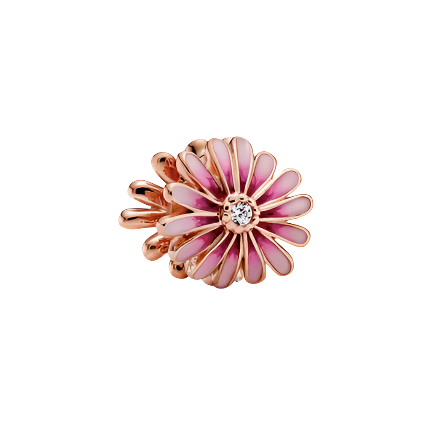 Daisy 14k rose gold-plated charm with clear cubic zirconia and shaded pink enamel
