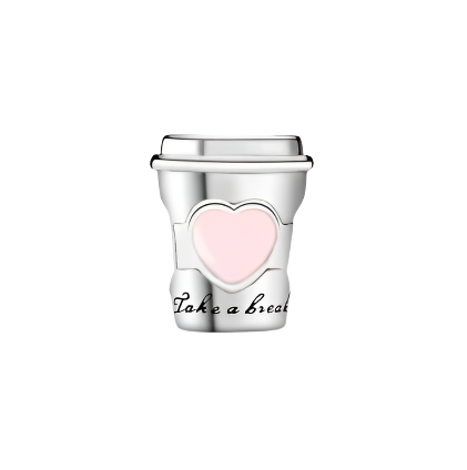 Coffee cup silver charm with pink enamel