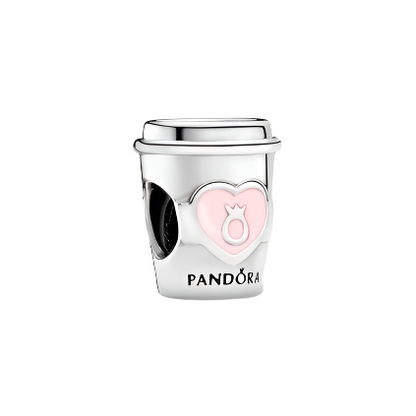 Coffee cup silver charm with pink enamel