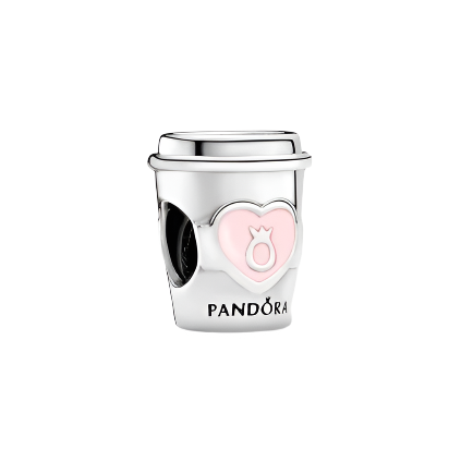 Coffee cup silver charm with pink enamel