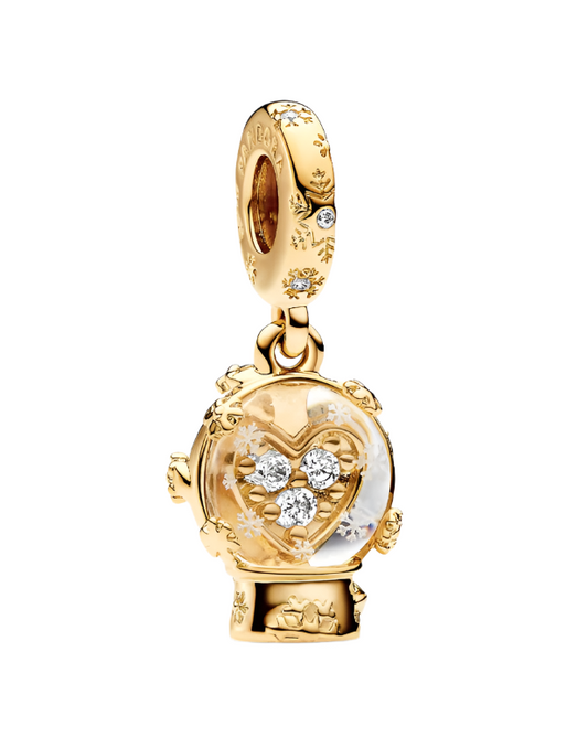Heart Snowflake Snow Globe Dangle Charm 14k gold plating