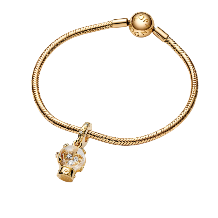 Heart Snowflake Snow Globe Dangle Charm 14k gold plating
