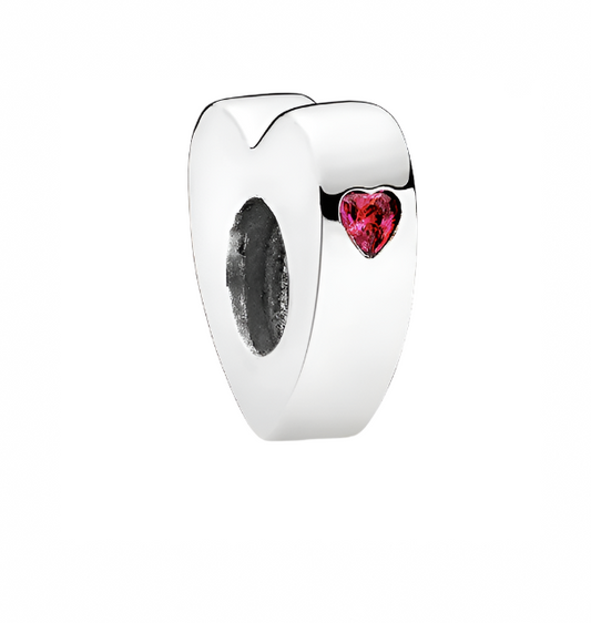 Two Hearts Spacer with Red Zirconia