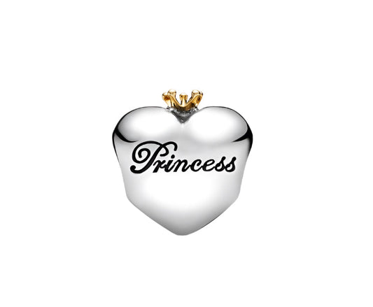 Pink Princess Heart Charm with 14k gold plated crown