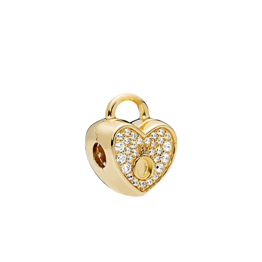 Sparkling Snowflake & Heart Shaped Pavé Charm 14K Gold