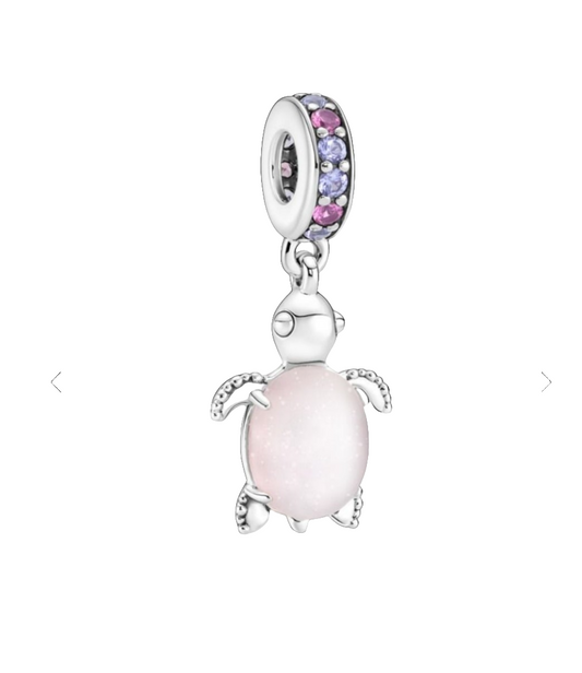 Pink Sea Turtle Murano Glass Dangle Charm
