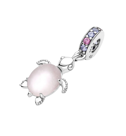 Pink Sea Turtle Murano Glass Dangle Charm