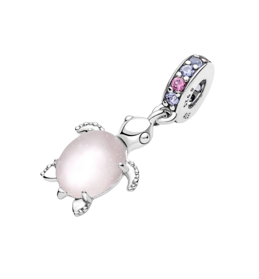 Pink Sea Turtle Murano Glass Dangle Charm