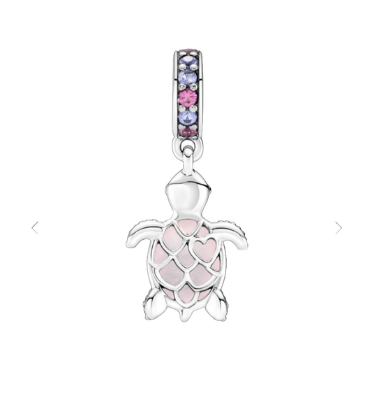 Pink Sea Turtle Murano Glass Dangle Charm