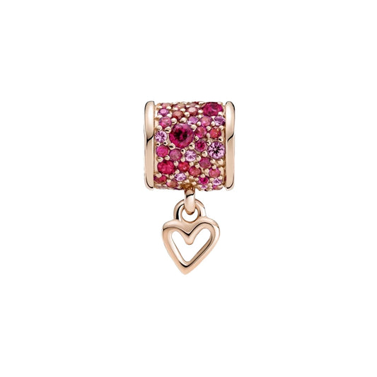 14k Rose Gold-Plated Pavé Freehand Heart Barrel Charm