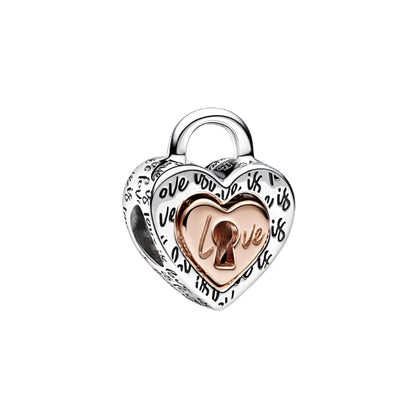 Two-tone Padlock Splittable Heart Charm