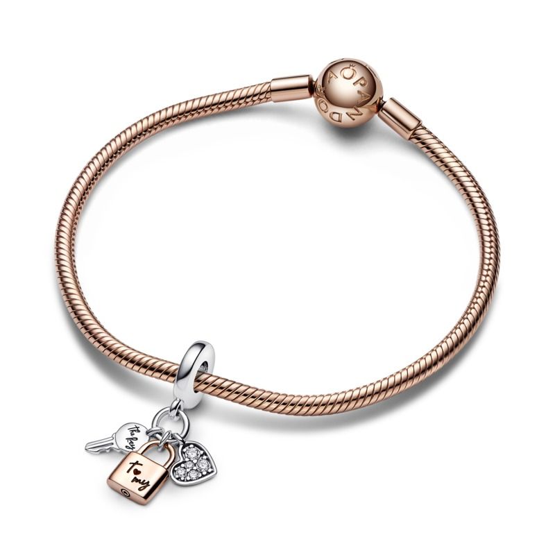 Two-tone Key, Padlock & Heart Triple Dangle Charm