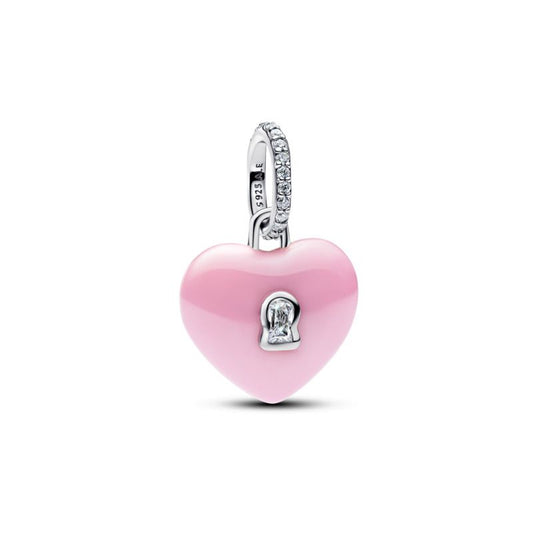 Pink Ceramic Heart Padlock Dangle Charm