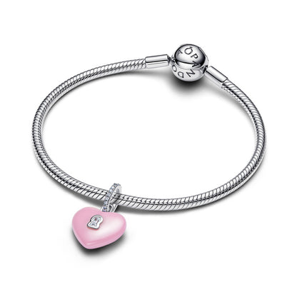 Pink Ceramic Heart Padlock Dangle Charm