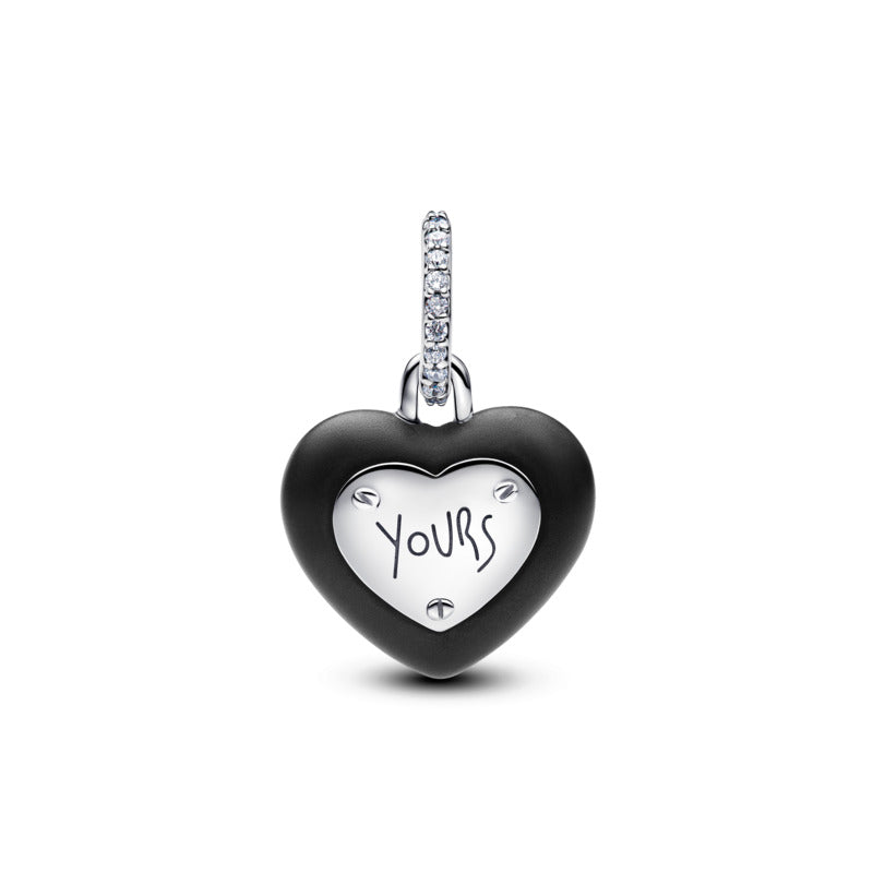 Matte Black Ceramic Heart Padlock Dangle Charm