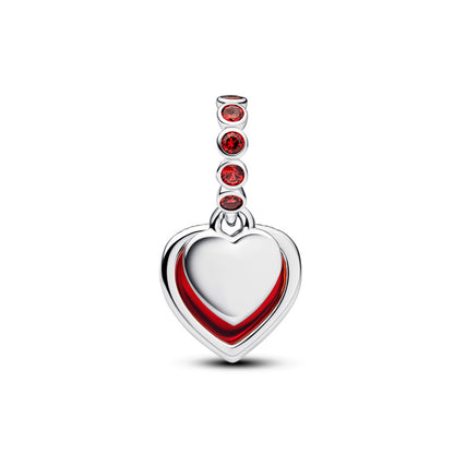 Red Murano Glass Heart Double Dangle Charm