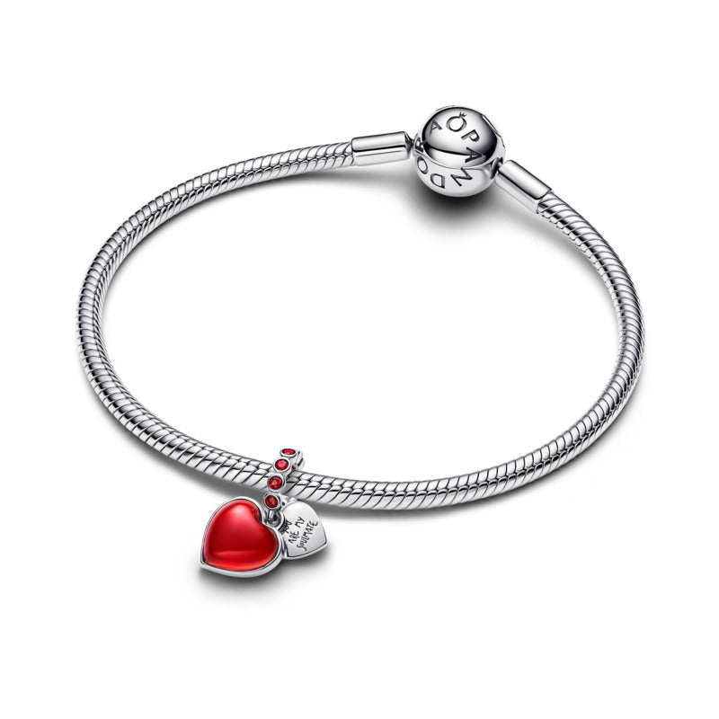 Red Murano Glass Heart Double Dangle Charm