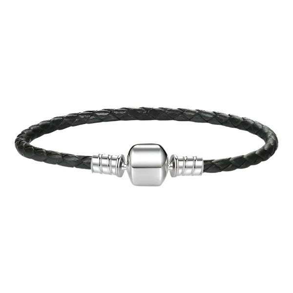 Plain Clasp S925 Black Leather Bracelet