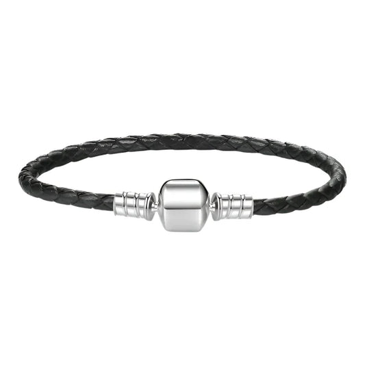 Plain Clasp S925 Black Leather Bracelet