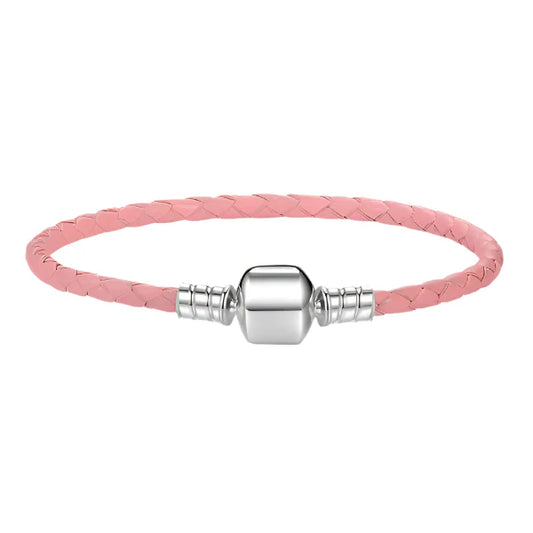 Plain Clasp S925 Pink Leather Bracelet