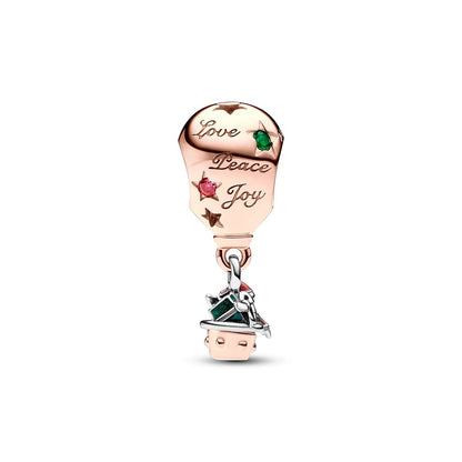 Two-tone Santa Claus in Hot Air Balloon Charm 14k Rose