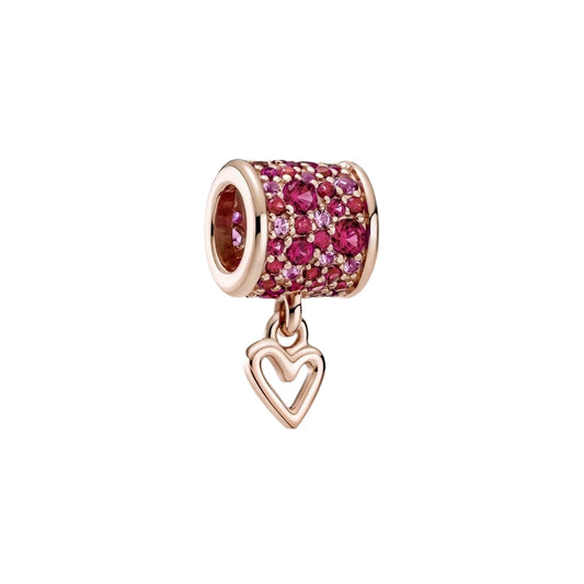 14k Rose Gold-Plated Pavé Freehand Heart Barrel Charm